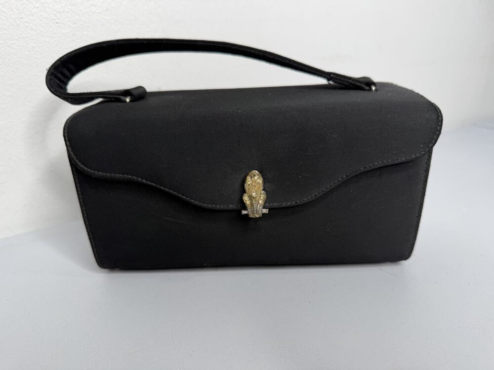 Vintage Black After Five Black Bag Box Square Structured 50s 60s Retro Glam